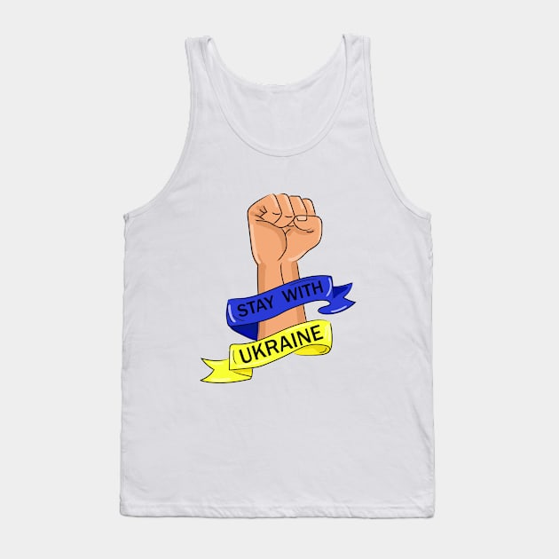 Stay with Ukraine sign.Fist up with blue-yellow ribbon and text Tank Top by Ponka Design